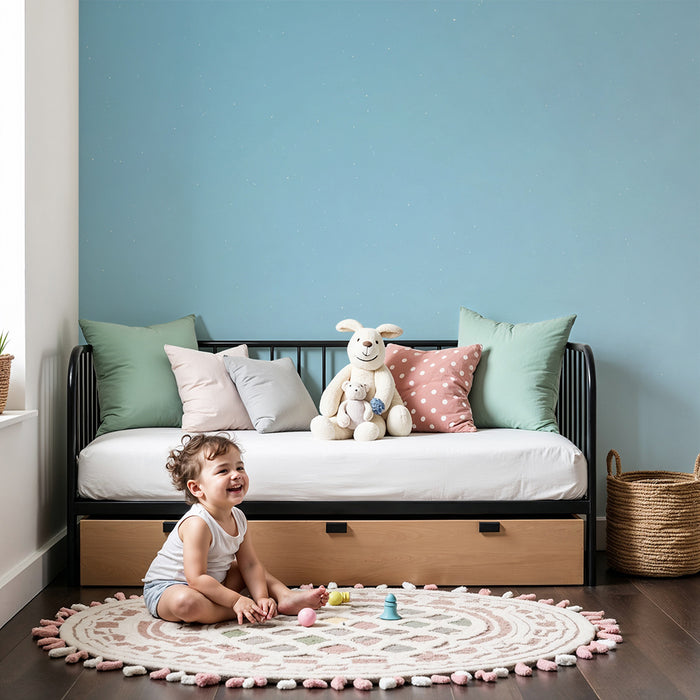 Babykamer behang | Rustgevende lichtblauwe lucht met twinkelende sterren