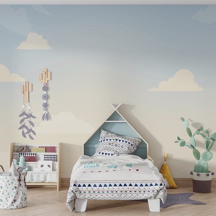 Papel de parede para quarto de bebé | Céu suave com nuvens fofas