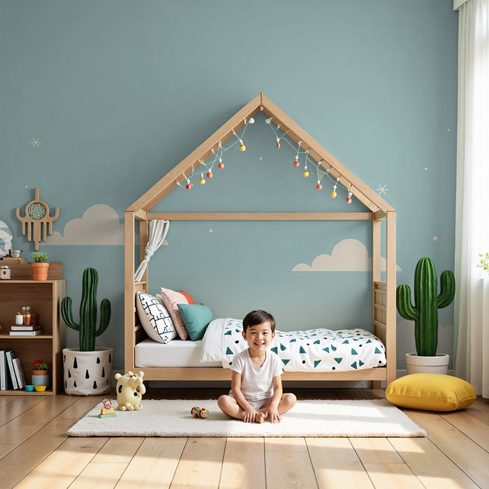 Papel de parede para quarto de bebé | Céu suave com nuvens e estrelas