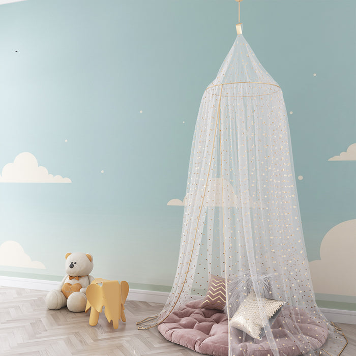 Papel de parede para quarto de bebé | Céu suave com nuvens e estrelas