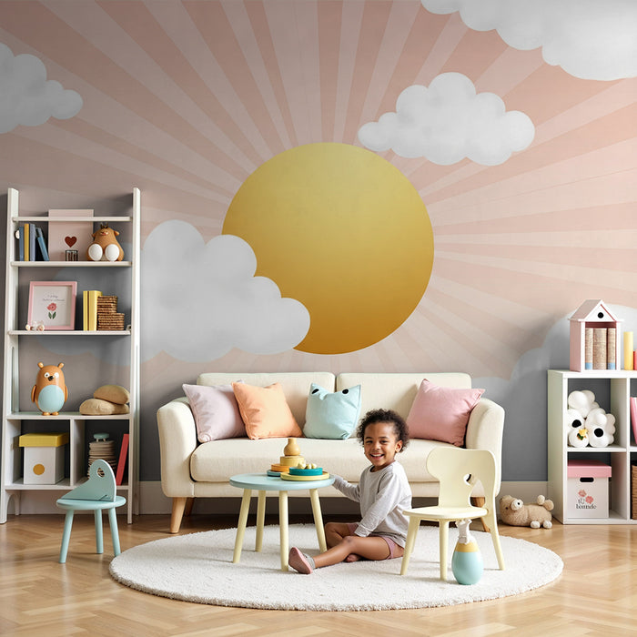 Papier peint chambre bébé | Ciel ensoleillé avec nuages doux