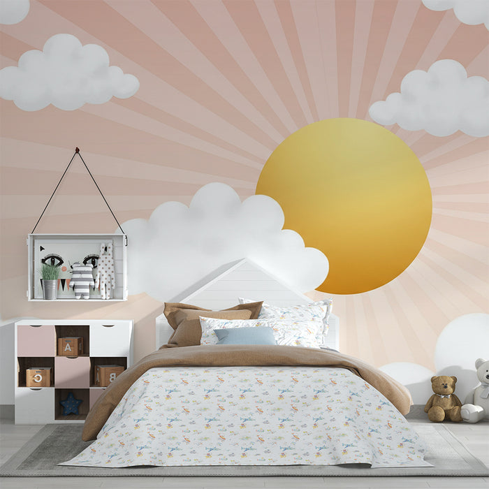 Papier peint chambre bébé | Ciel ensoleillé avec nuages doux