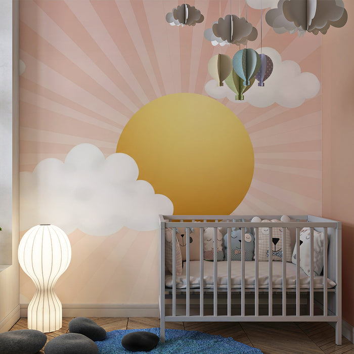 Papier peint chambre bébé | Ciel ensoleillé avec nuages doux