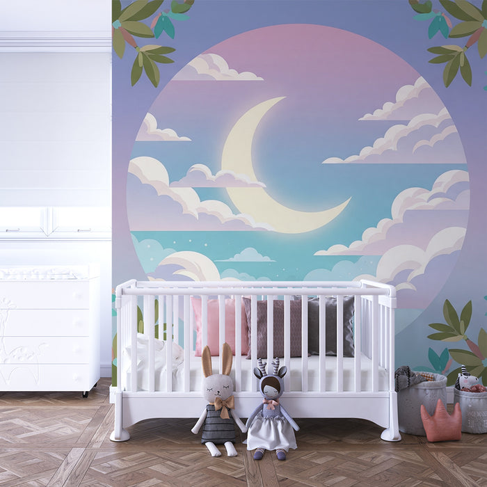 Barntapet | Stjärnhimmel med måne och mjuka moln