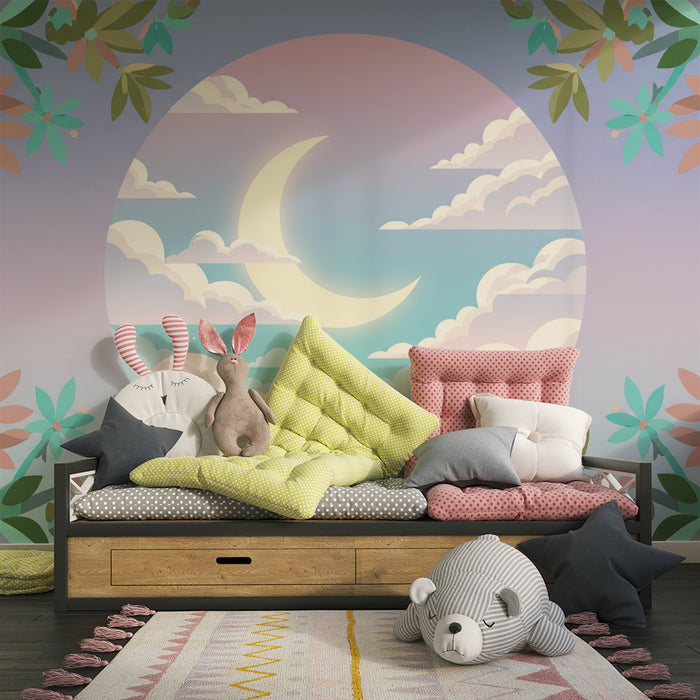 Barntapet | Stjärnhimmel med måne och mjuka moln