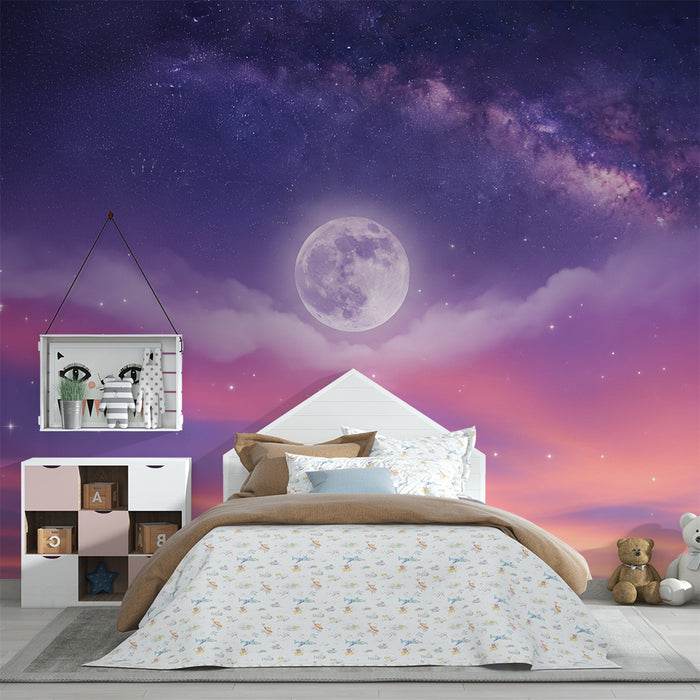 Barntapet | Stjärnhimmel med måne och pastellmoln