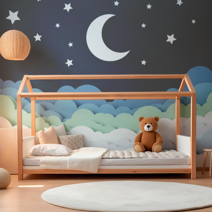 Barntapet | Stjärnhimmel med mjuka moln och måne