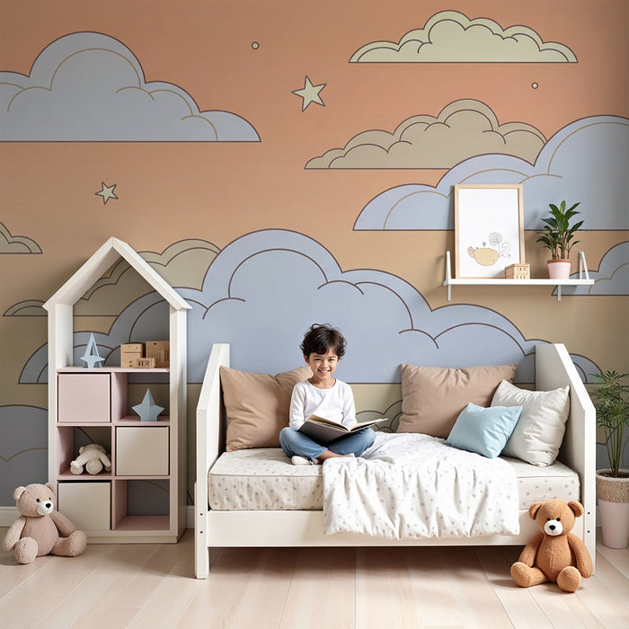 Barntapet | Stjärnhimmel med mjuka och pastellfärgade moln