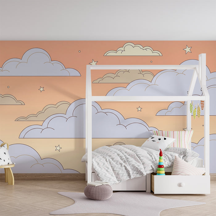 Barntapet | Stjärnhimmel med mjuka och pastellfärgade moln