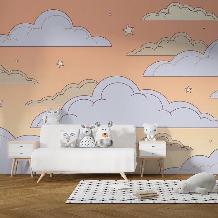 Barntapet | Stjärnhimmel med mjuka och pastellfärgade moln