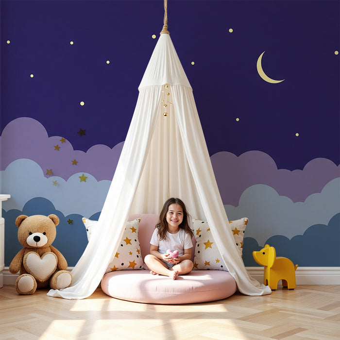 Papel de parede quarto bebê | Zvezdno nebo s stopnicami v lila odtenkih