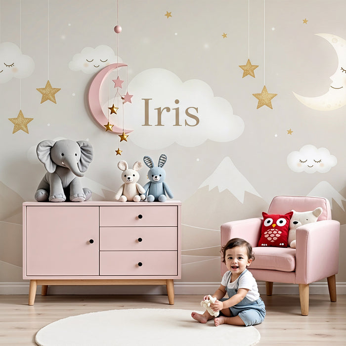 Tapet barnerom | Stjerneklar himmel og beige fjell med Iris-skyer