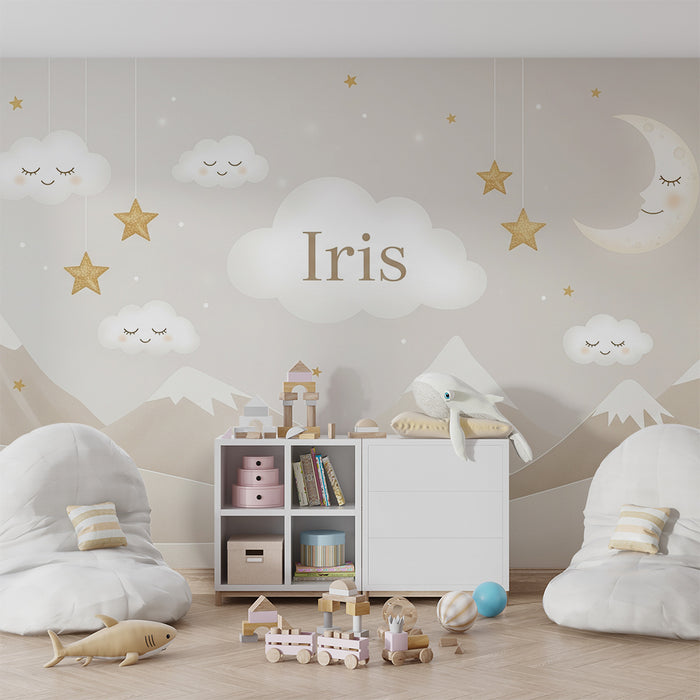 Tapet barnerom | Stjerneklar himmel og beige fjell med Iris-skyer