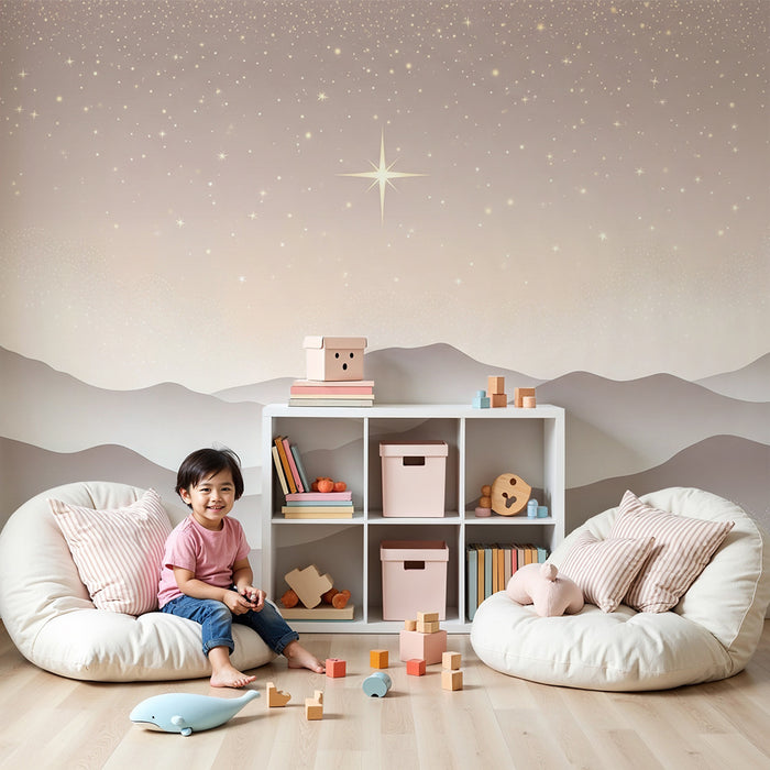 Tapet barnerom | Stjernehimmel og myke fjell