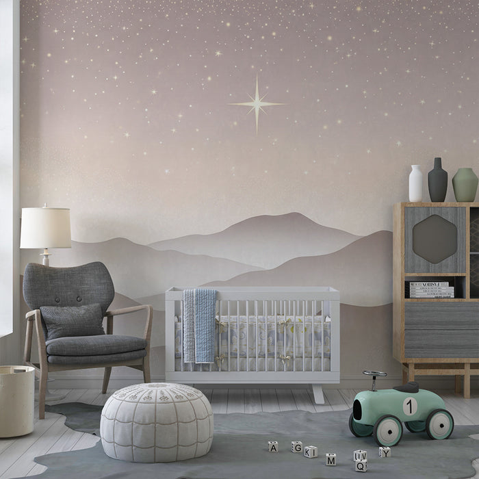 Tapet barnerom | Stjernehimmel og myke fjell