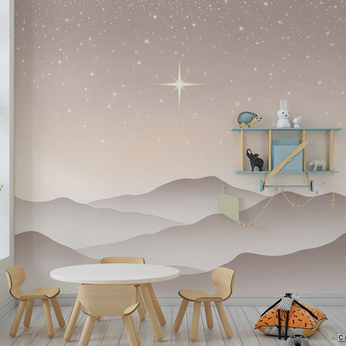 Tapet barnerom | Stjernehimmel og myke fjell