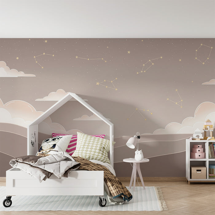 Børneværelse tapet | Stjernehimmel og bløde skyer
