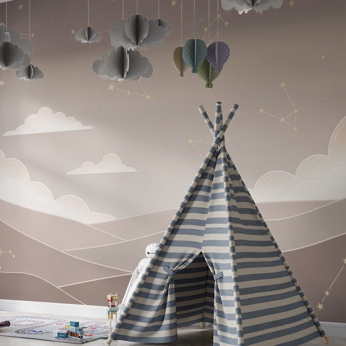 Børneværelse tapet | Stjernehimmel og bløde skyer