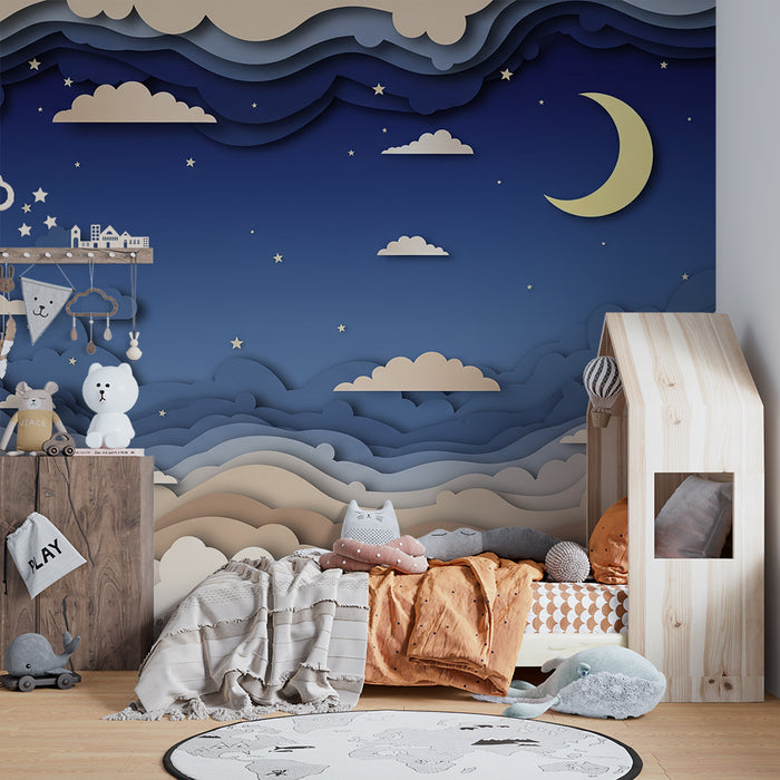 Barntapet | Stjärnhimmel och moln i pappersklipp