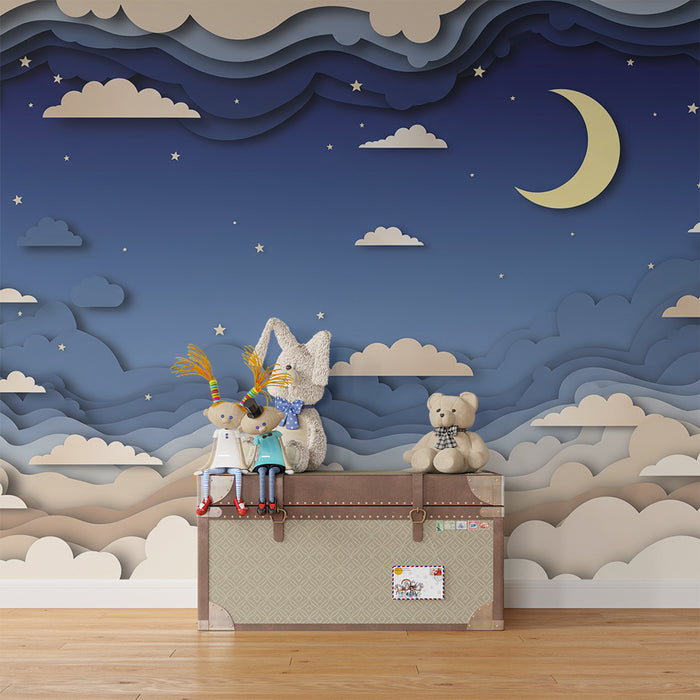 Barntapet | Stjärnhimmel och moln i pappersklipp