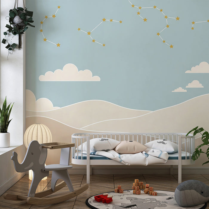 Nursery room wallpaper | Starry sky and gentle landscapes