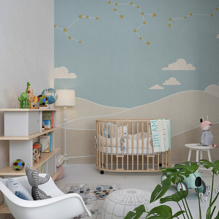 Nursery room wallpaper | Starry sky and gentle landscapes