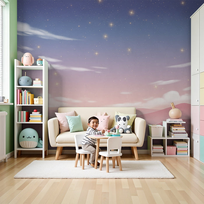 Barntapet | Stjärnhimmel och mjuka landskap i rosa gradient