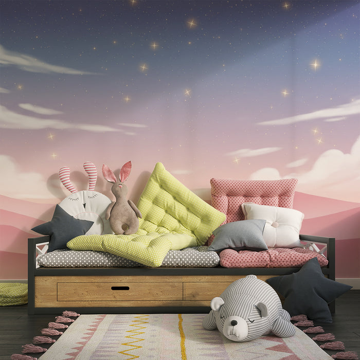 Barntapet | Stjärnhimmel och mjuka landskap i rosa gradient