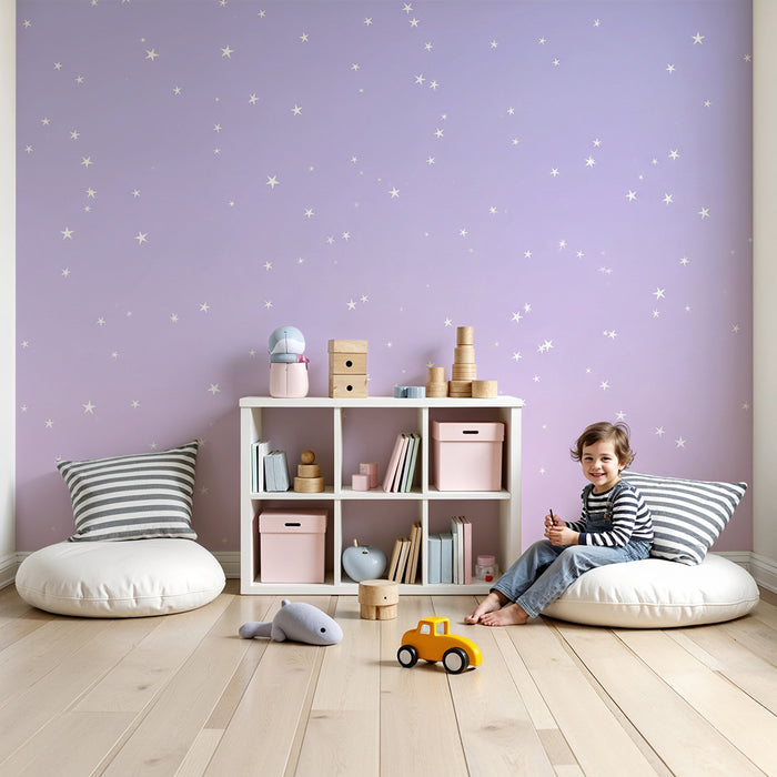 Babyzimmer Tapete | Pastellfarbener Sternenhimmel mit glitzernden Sternen