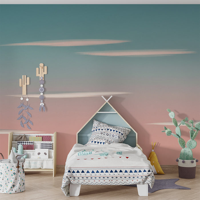 Papel de parede quarto bebê | Céu pastel com nuvens suaves