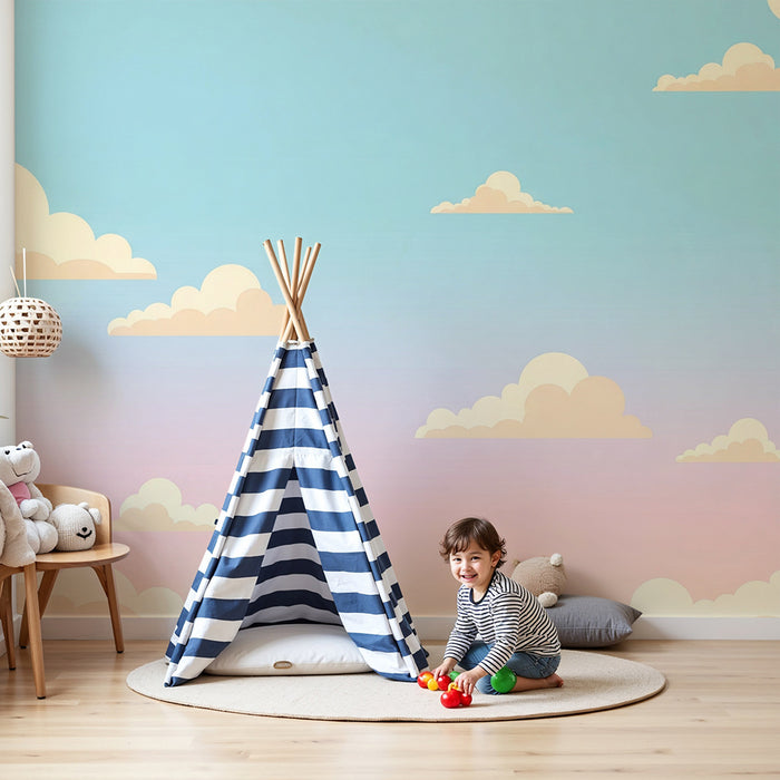 Papier peint chambre bébé | Ciel pastel avec nuages doux et apaisants