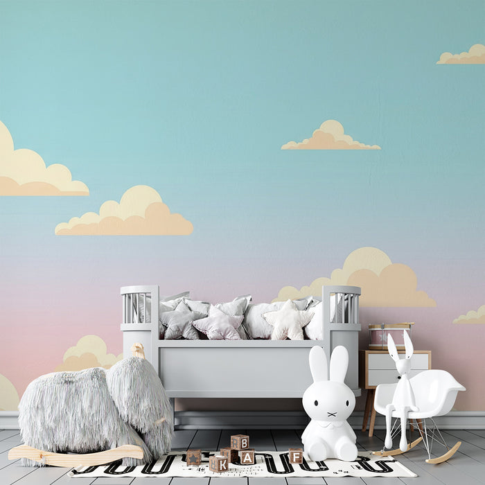 Papier peint chambre bébé | Ciel pastel avec nuages doux et apaisants