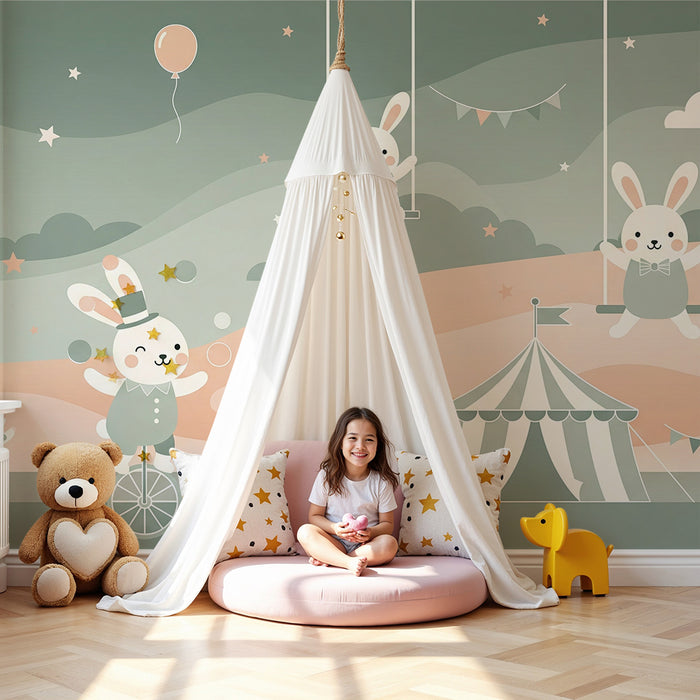 Carta da parati bambini | Circo dei conigli felici