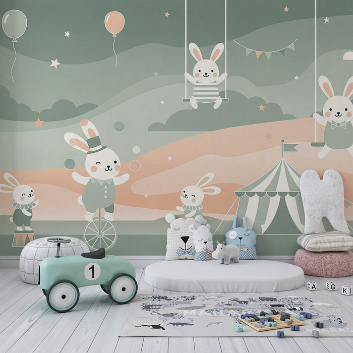 Carta da parati bambini | Circo dei conigli felici