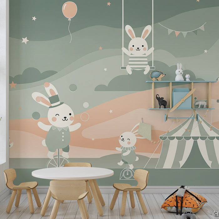 Carta da parati bambini | Circo dei conigli felici