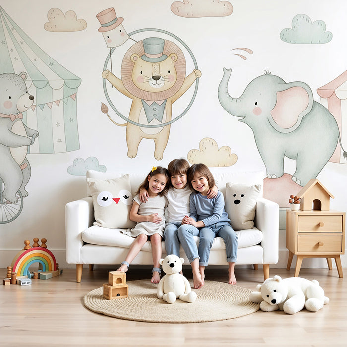 Nursery room wallpaper | Enchanted circus with fun animals