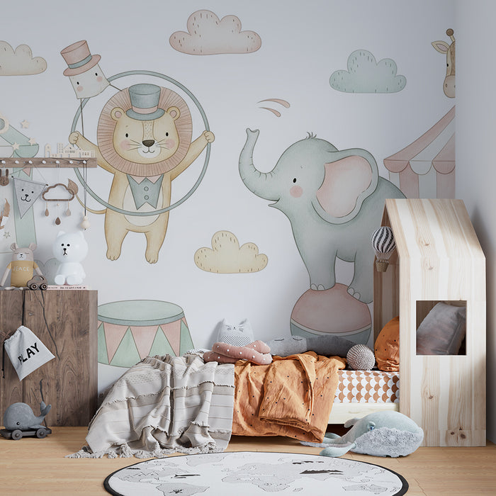 Nursery room wallpaper | Enchanted circus with fun animals