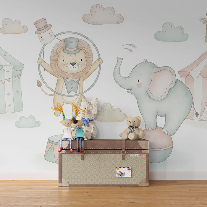Nursery room wallpaper | Enchanted circus with fun animals