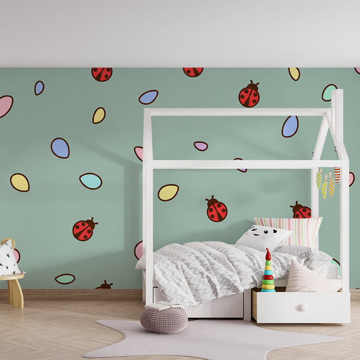 Beebitoapapüür | Pastelne taust värviliste mardikate ja munadega