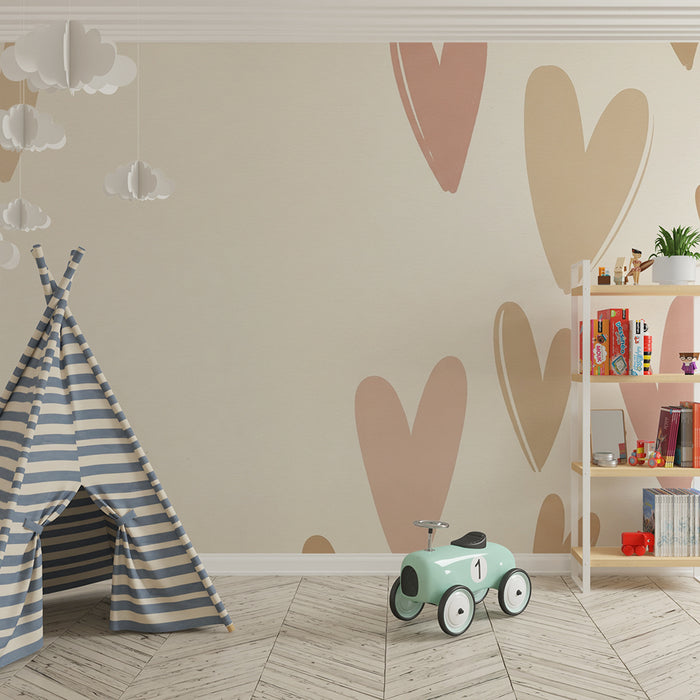 Lastenhuoneen tapetti | Lempeät ja pastelliset sydämet luovat lämpimän tunnelman