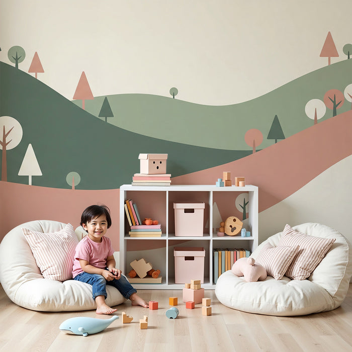 Babyzimmer Tapete | Hügel und Bäume