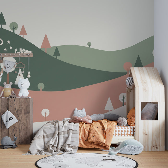 Babyzimmer Tapete | Hügel und Bäume