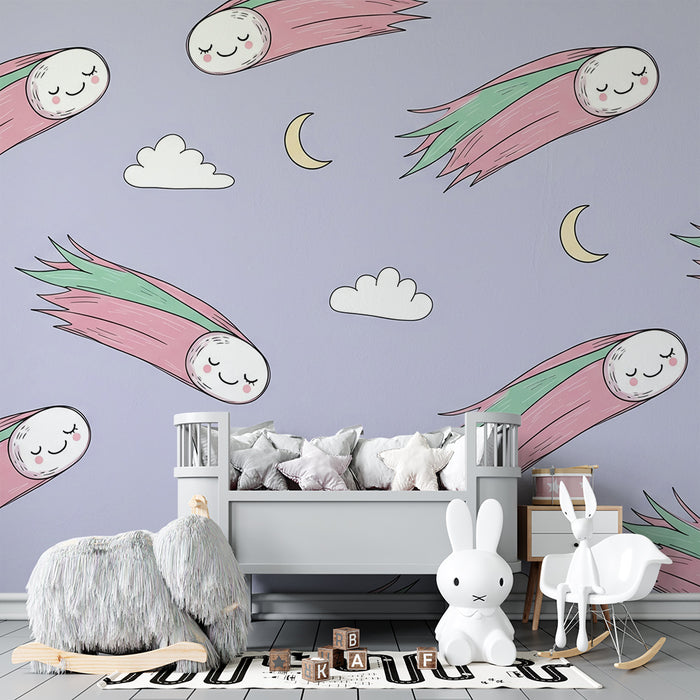 Barntapet | Leende kometer på en pastellfärgad himmel