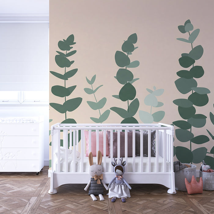 Baby nursery wallpaper | Delicate leaf composition on a soft, harmonious background