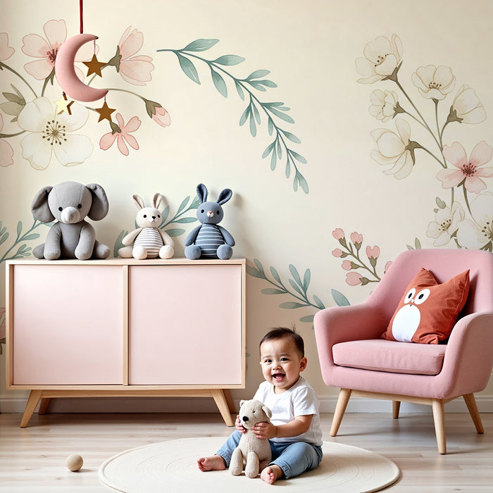 Papel de parede quarto bebê | Composição floral