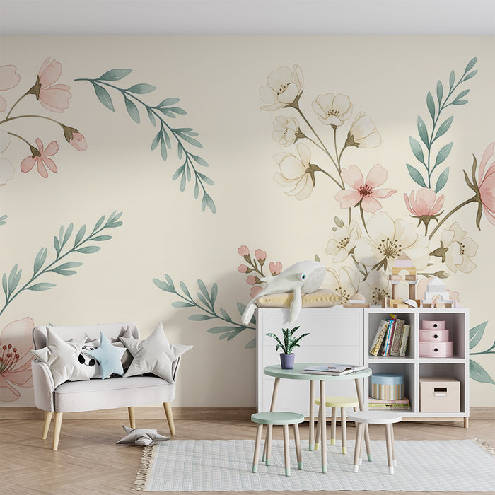 Papel de parede quarto bebê | Composição floral