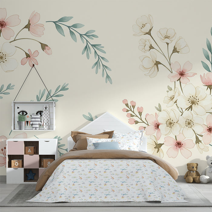 Papel de parede quarto bebê | Composição floral