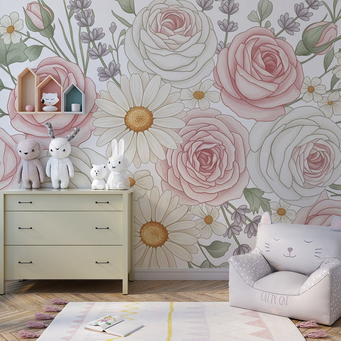 Tapete za bebe sobu | Cvjetni pastelni uzorak