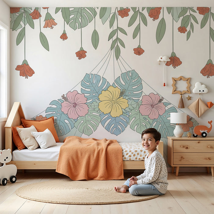 Papier peint chambre bébé | Composition florale tombante