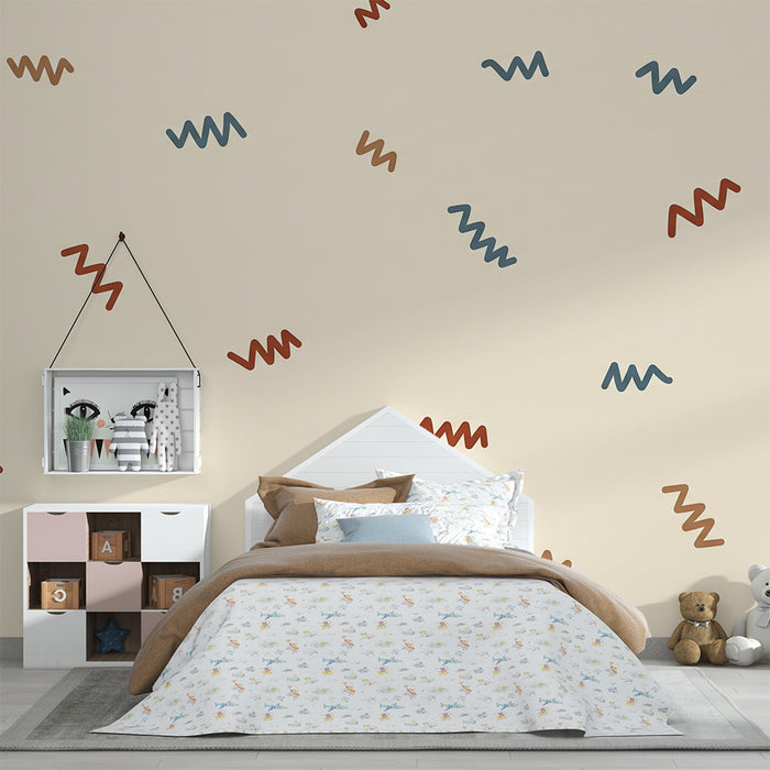 Papier peint chambre bébé | Composition ondulée colorée sur fond doux
